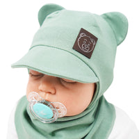 Gray Baby Bear Peak Hat With Scarf | Light Green