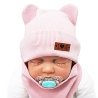 Misty Rose Baby Beanie Hat With Ears With Scarf  | Pink "Love"