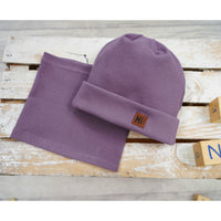 Gray Kids Beanie Hat And Scarf | Purple