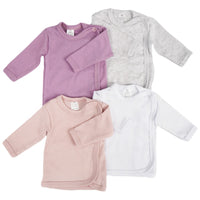 Light Gray Newborn Side Snap Cotton Long Sleeve Top 4 pack | Girl