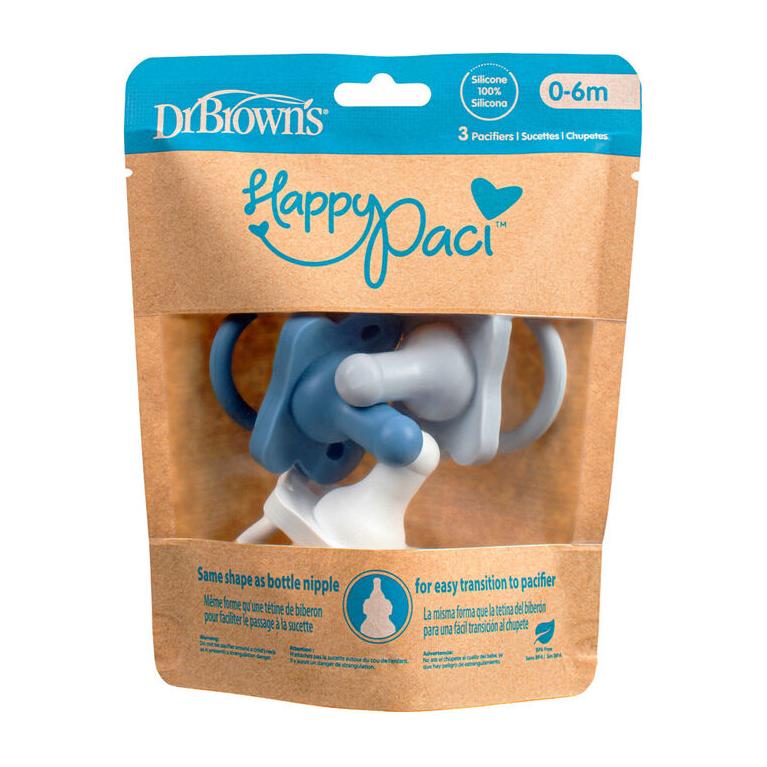 Dr. Brown's HappyPaci Silicone Soother 0-6m 3 pack - 3 Colours