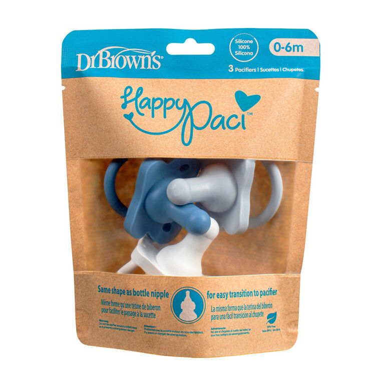 Dr. Brown's HappyPaci Silicone Soother 0-6m 3 pack - 3 Colours