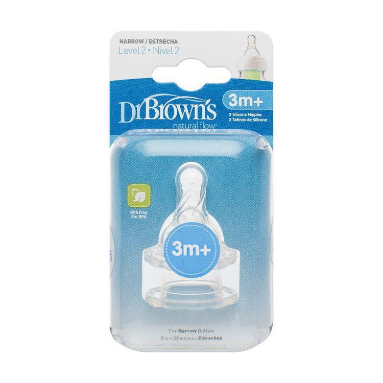Cadet Blue Dr. Brown's Narrow Neck Level 2 Natural Flow Teats 3M+, 2 Pack