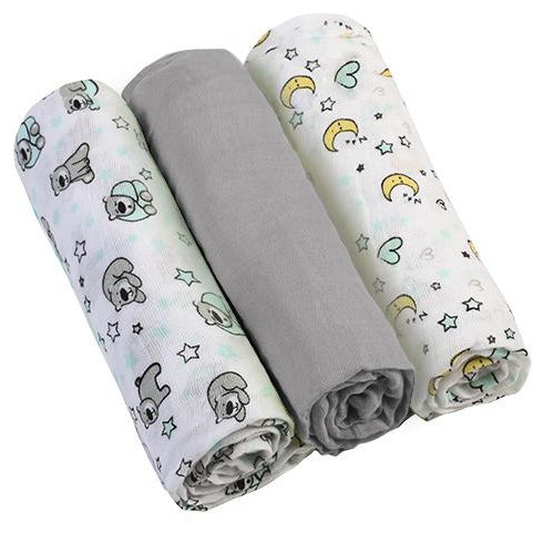 Gray Babyono Muslin Diapers 3 pcs - 5 Colours
