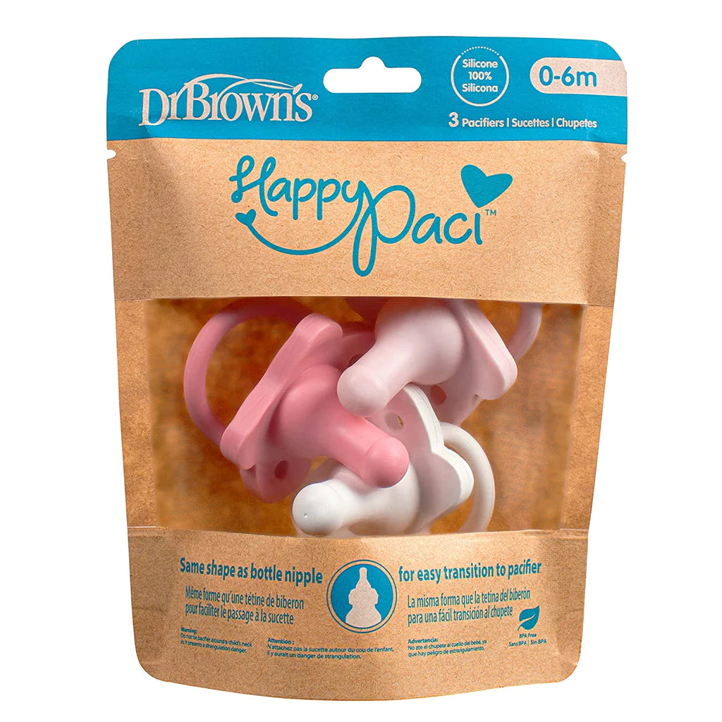 Dr. Brown's HappyPaci Silicone Soother 0-6m 3 pack - 3 Colours