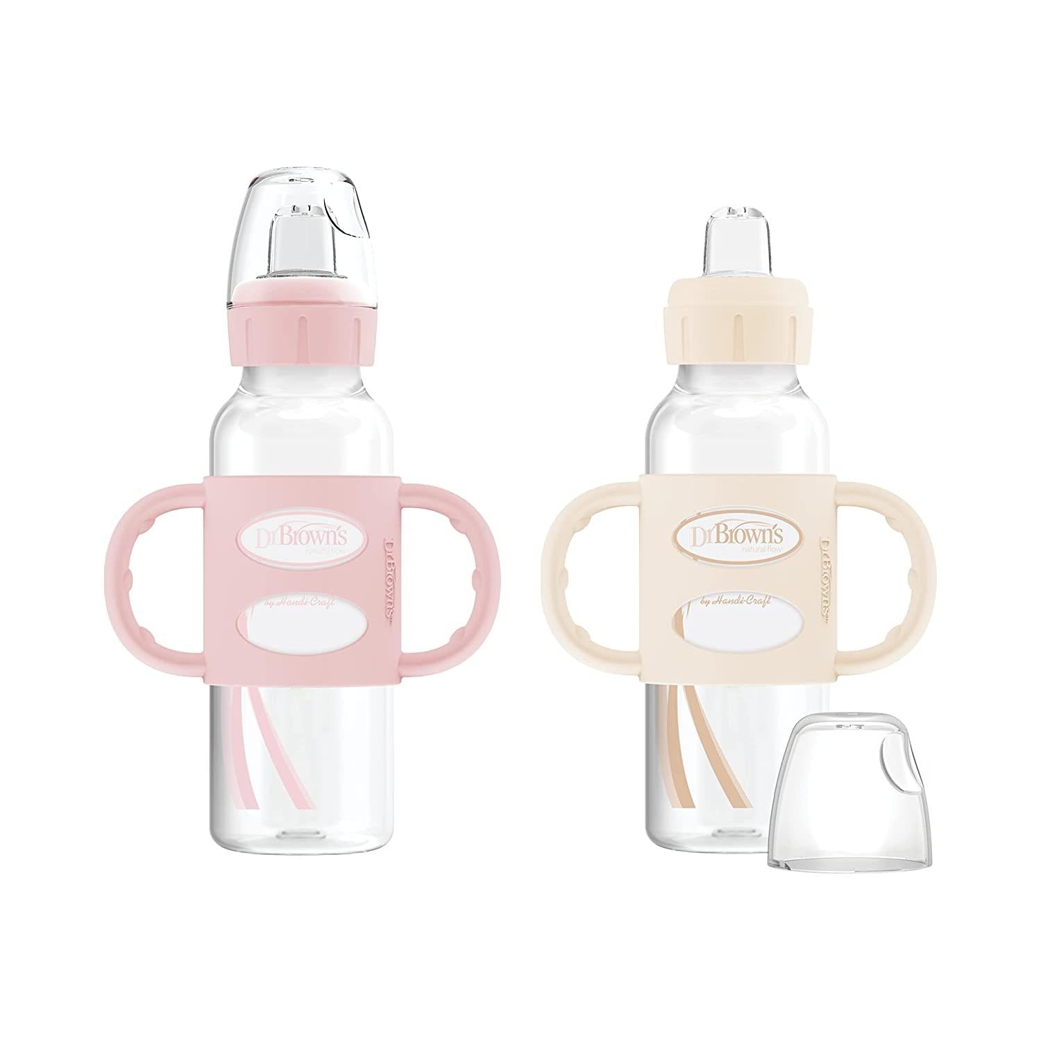 Dr. Brown's Narrow Sippy Bottle with 100% Silicone Handles, Easy-Grip Bottle with Soft Sippy Spout, 8oz/250mL 6m+ 2 Pack