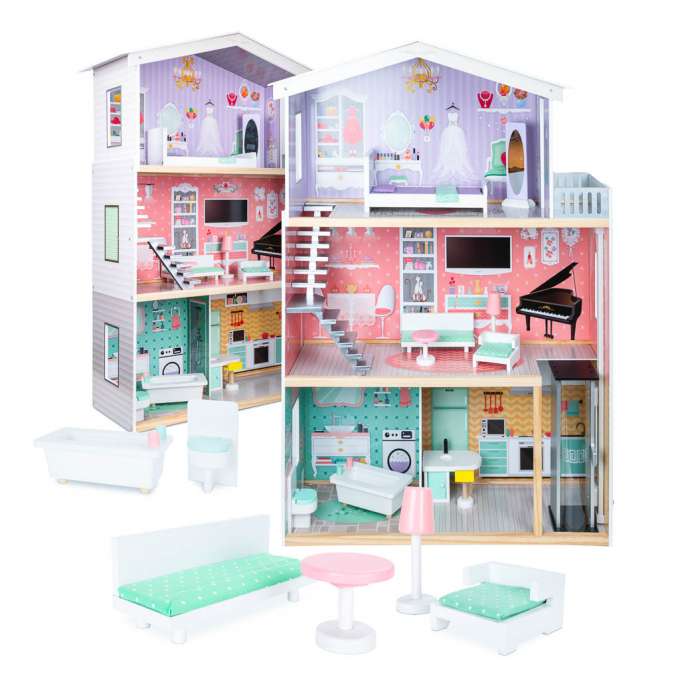 Lulilo Pastel Houten Villa Poppenhuis 117 cm - Compatibel voor Barbie of Steffi pop 