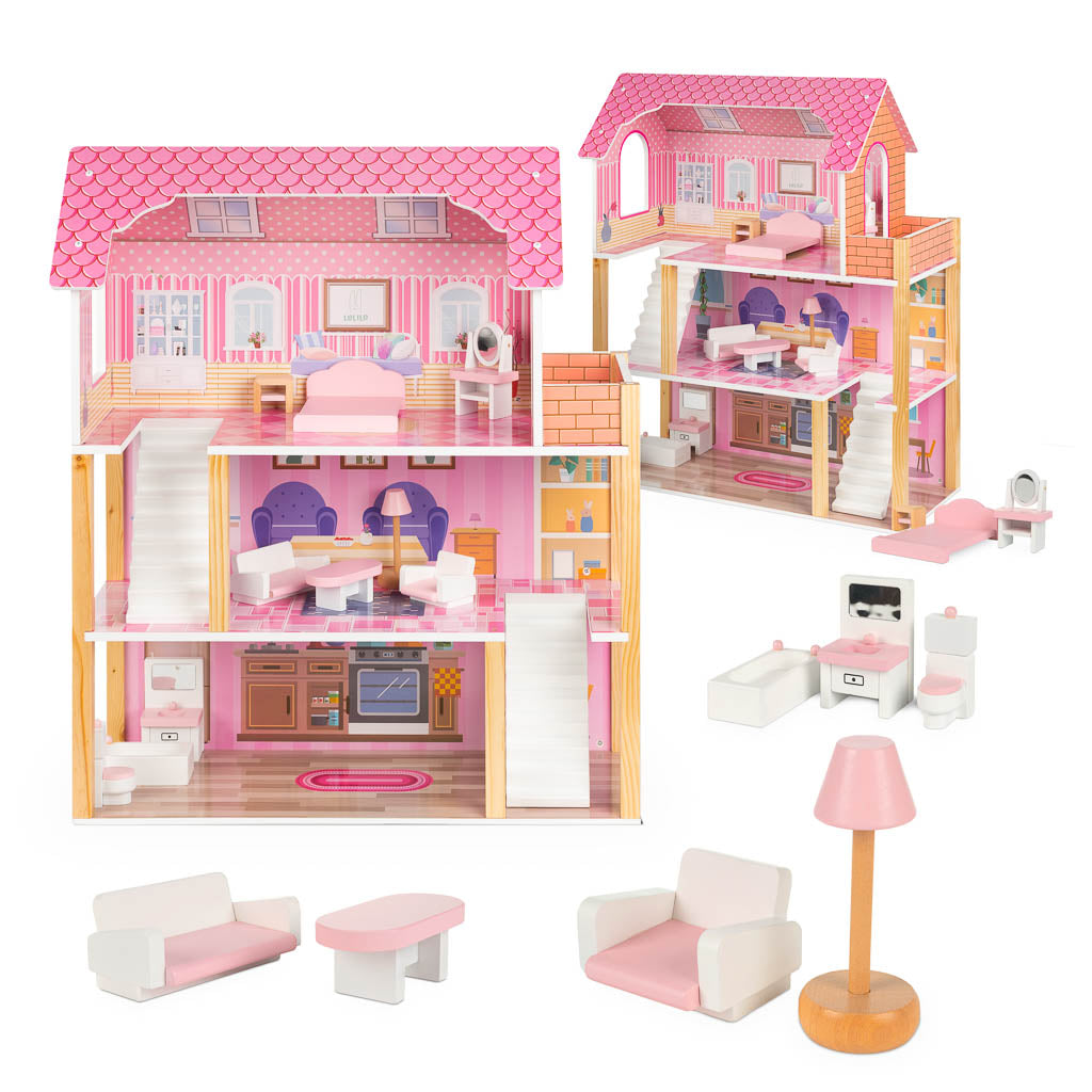 Maison de poupée rose en bois Lulilo 70 cm - 2 modèles 
