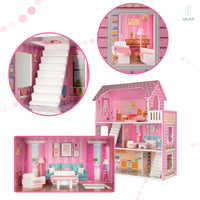 Lulilo Wooden Pink Dollhouse 70cm