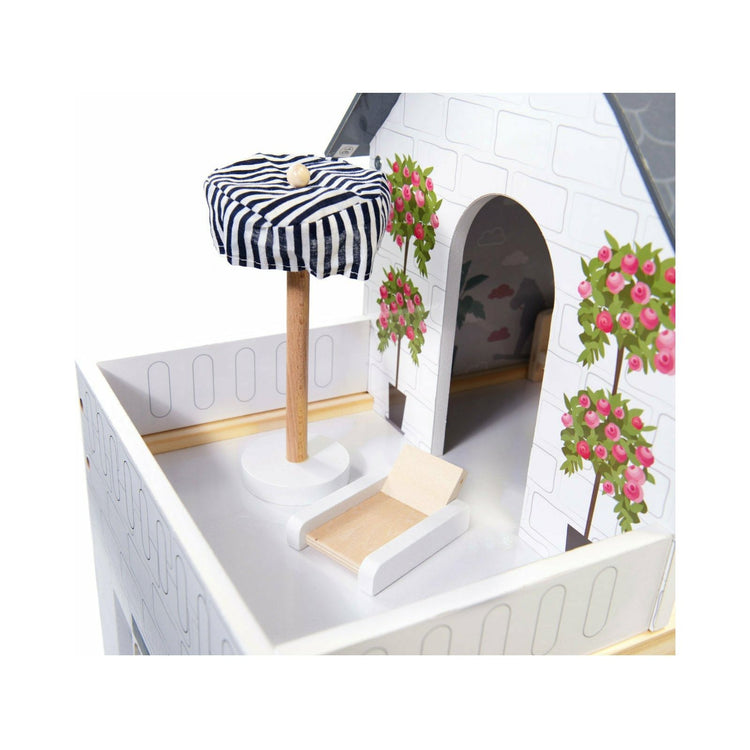 Light Gray Wooden Retro Doll House With Furniture 78cm