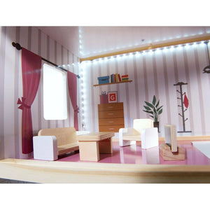 Gray Wooden Retro Doll House With Furniture 78cm