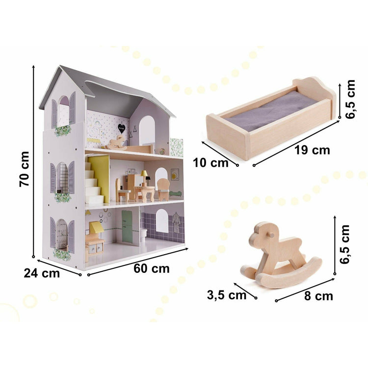 Dark Gray White Wooden Villa Dollhouse 70cm LED