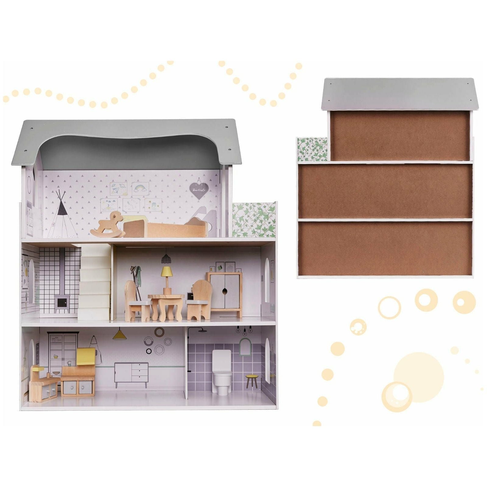 Dim Gray White Wooden Villa Dollhouse 70cm LED