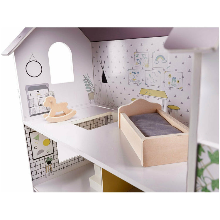 Gray White Wooden Villa Dollhouse 70cm LED