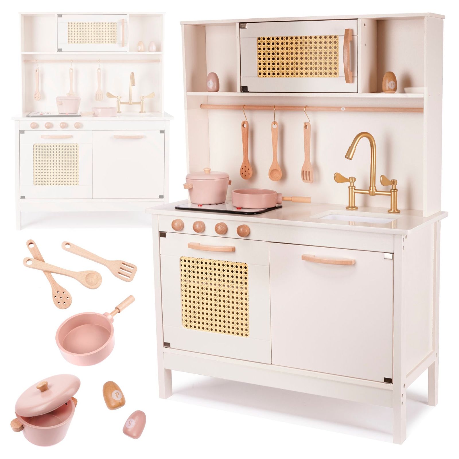 Antique White Pink & Gold Retro Wooden Kitchen