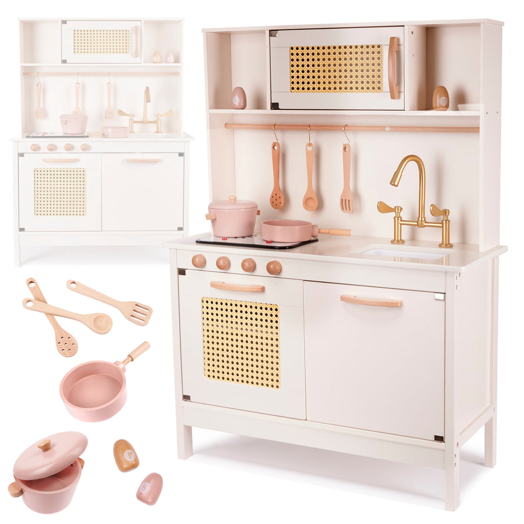 Antique White Pink & Gold Retro Wooden Kitchen
