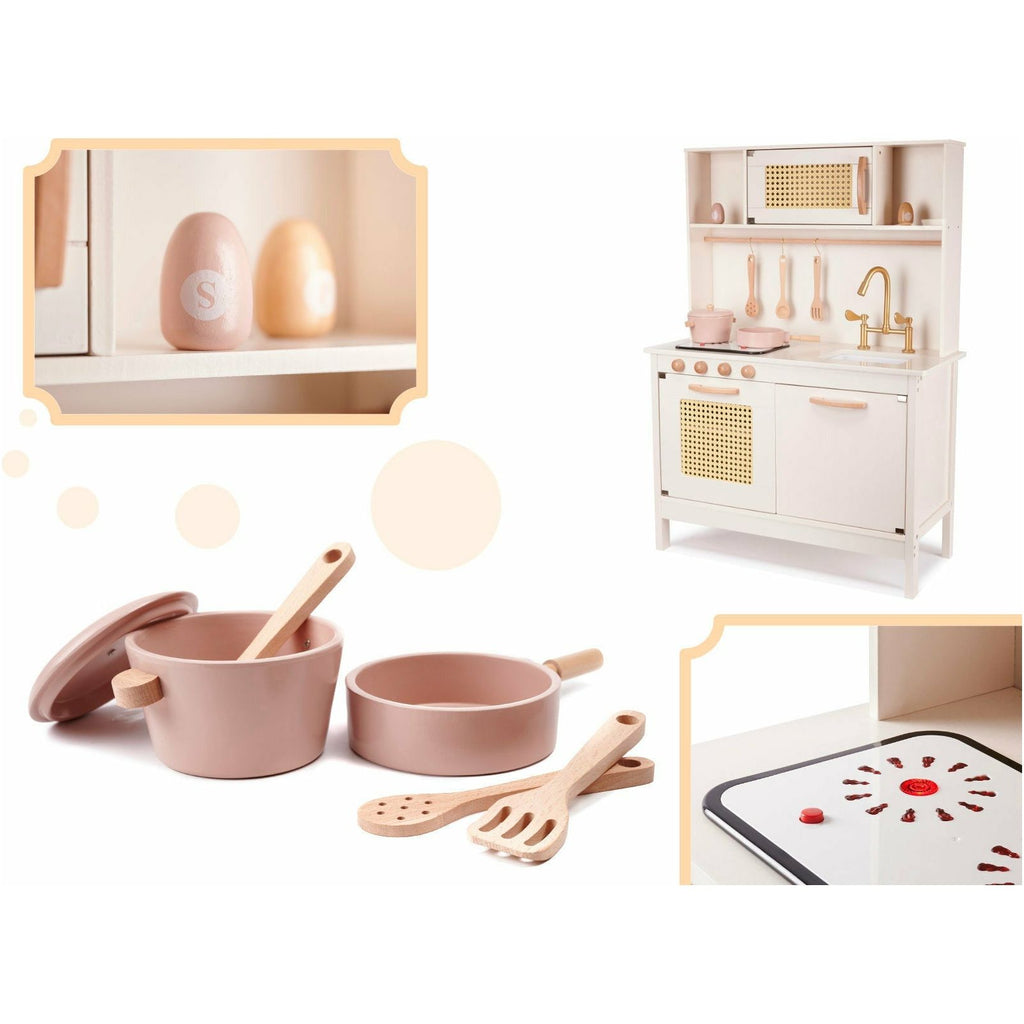 Light Gray Pink & Gold Retro Wooden Kitchen