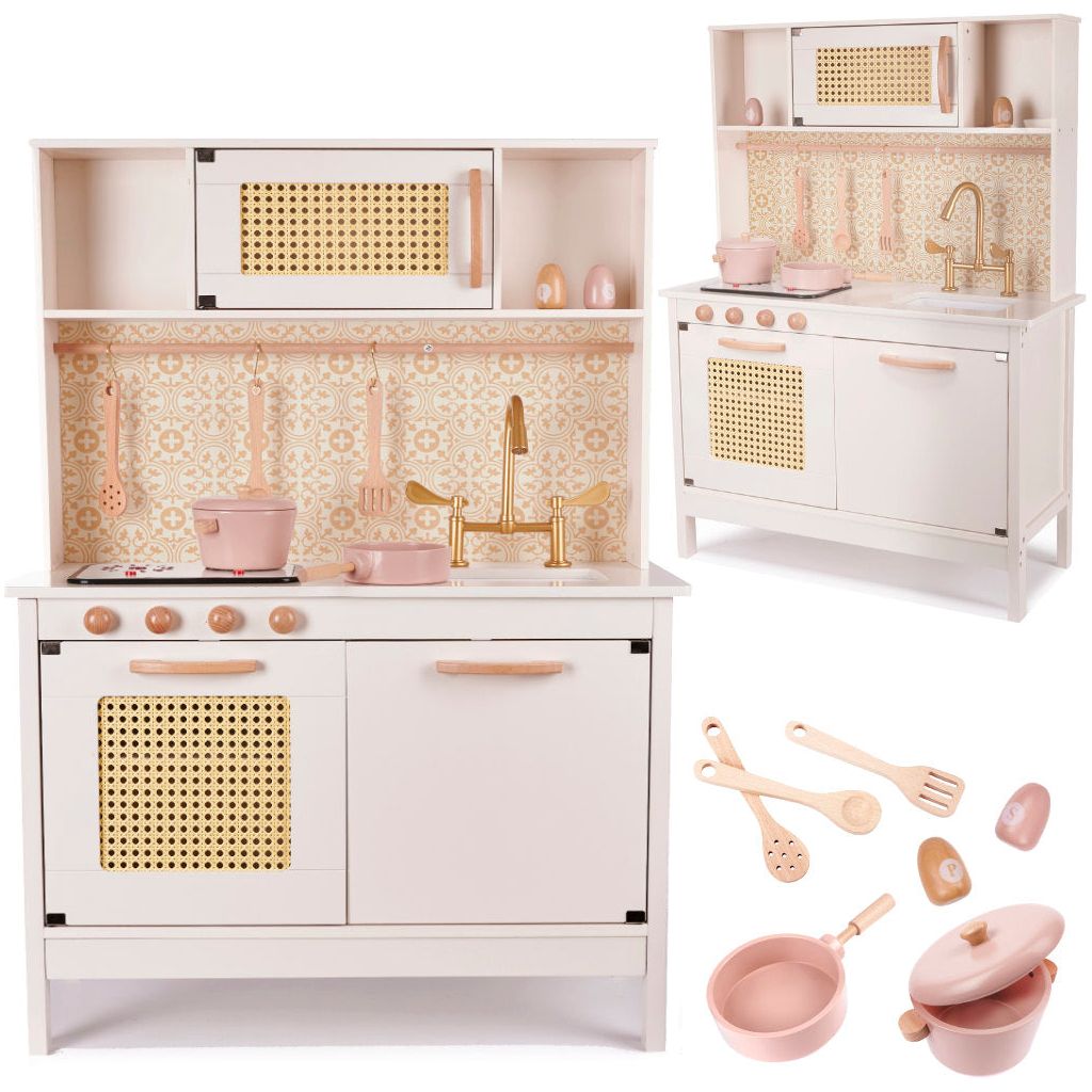 Light Gray Pink & Gold Retro Wooden Kitchen