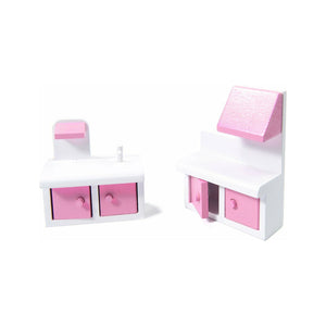 Pale Violet Red Pink Wooden Villa Dollhouse 70cm LED