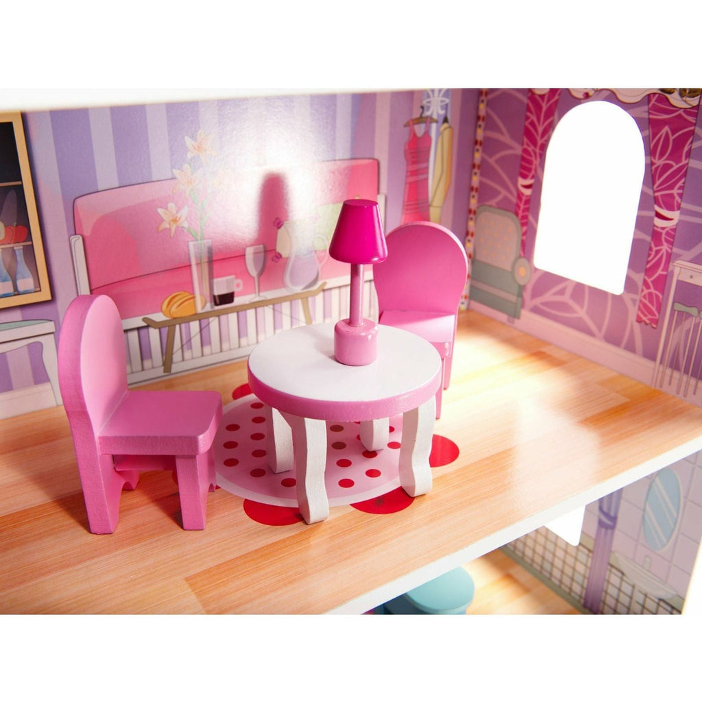 Rosy Brown Pink Wooden Villa Dollhouse 70cm LED