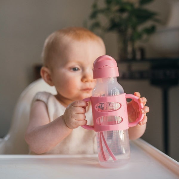 Dr. Brown's Narrow Sippy Straw Bottle with 100% Silicone Handles, 8oz/250ml 6m+ - 3 Colours