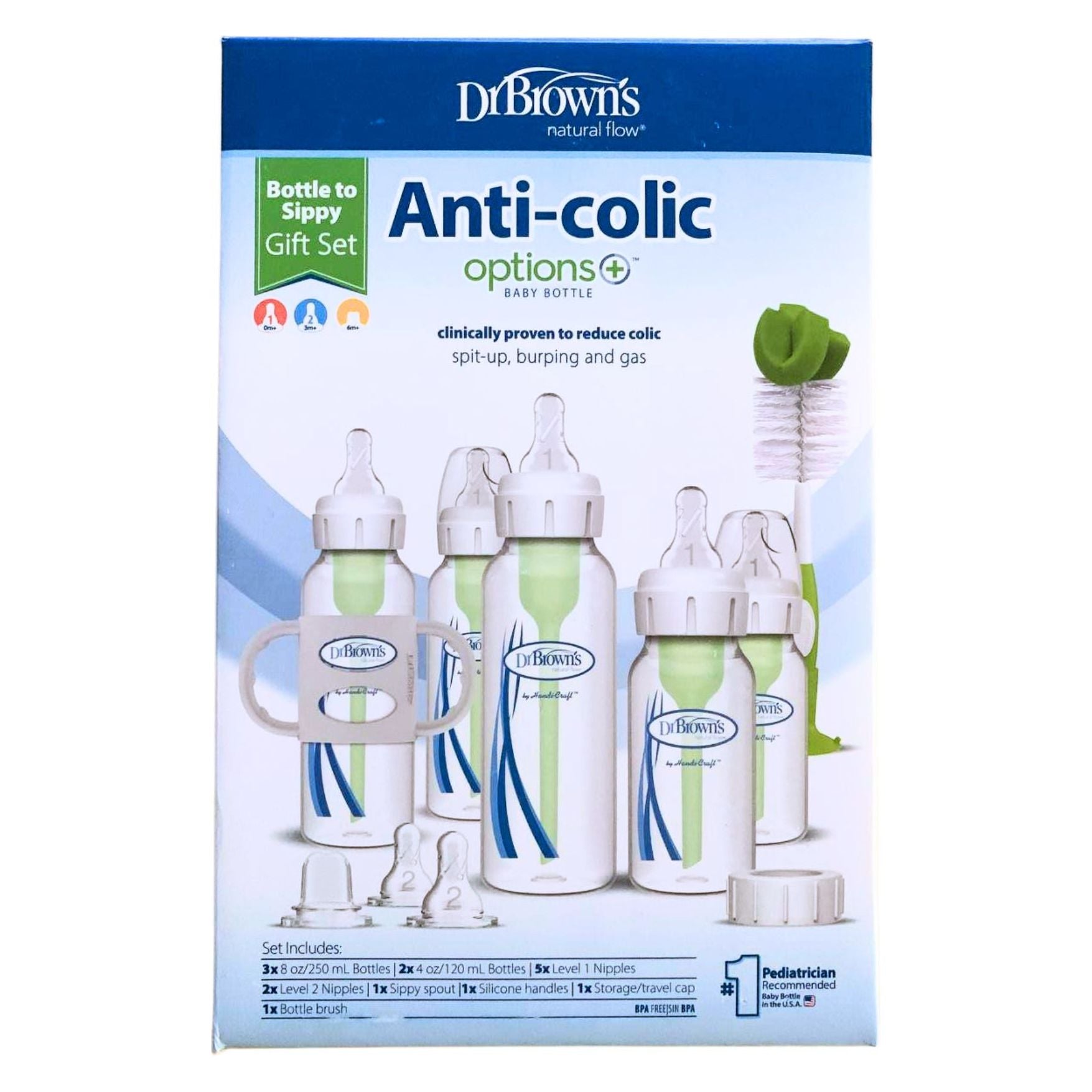 Dr. Brown's Anti-Colic Options+ Narrow-Neck Bottle to Sippy Gift Set