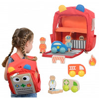 Light Coral Masterkidz Emergency Backpack With Wooden Toys Playset