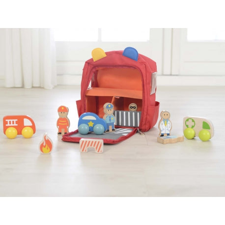 Light Gray Masterkidz Emergency Backpack With Wooden Toys Playset