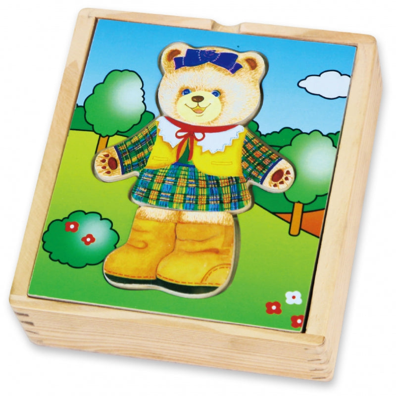 Yellow Green Viga Wooden Teddy Bear Girl Dress Up Puzzle