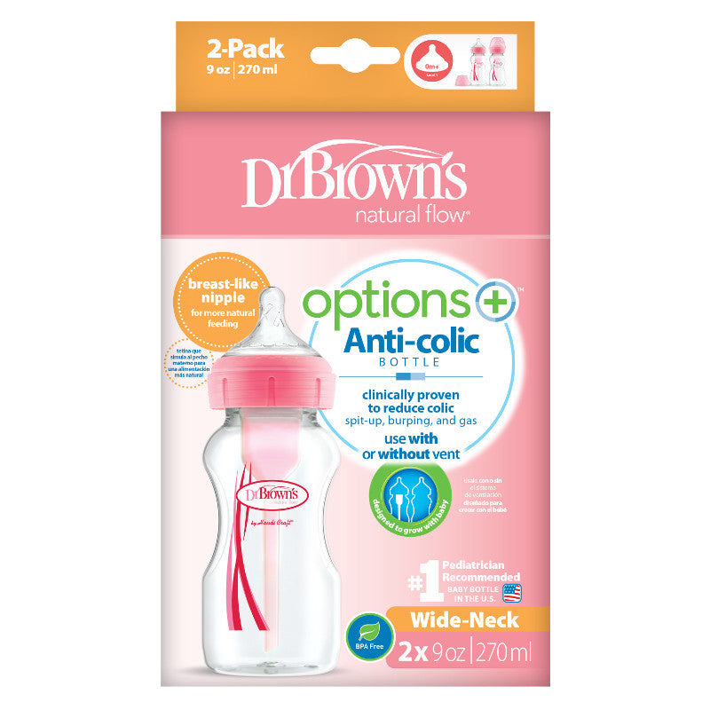Misty Rose Dr Brown's Anti-colic Options+ Wide Bottle 270 ml 2 Pack - 2 Colours
