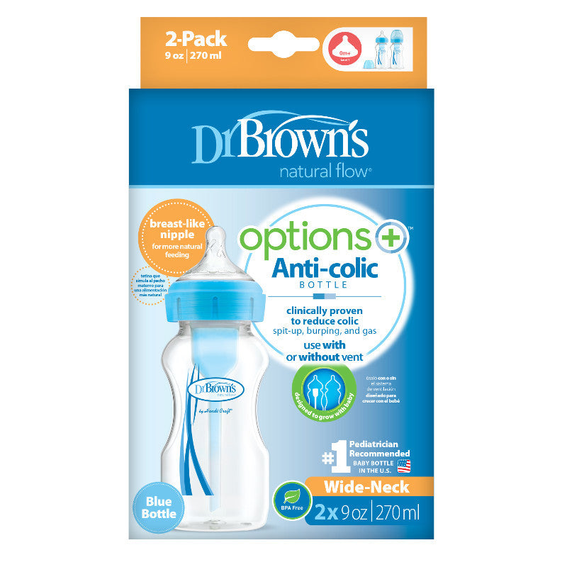 Powder Blue Dr Brown's Anti-colic Options+ Wide Bottle 270 ml 2 Pack - 2 Colours