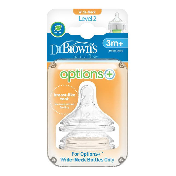 Sandy Brown Dr Brown's Wide Neck Level 2 Natural Flow Teats 3M+, 2 Pack