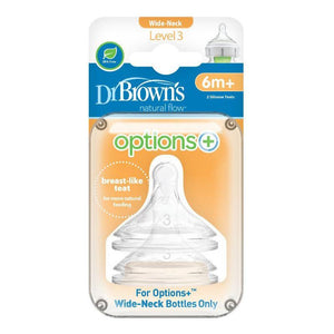 Sandy Brown Dr Brown's Wide Neck Level 3 Natural Flow Teats 6M+, 2 Pack