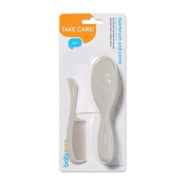 Gray Babyono Soft Natural Hairbrush + Comb - 4 Colors