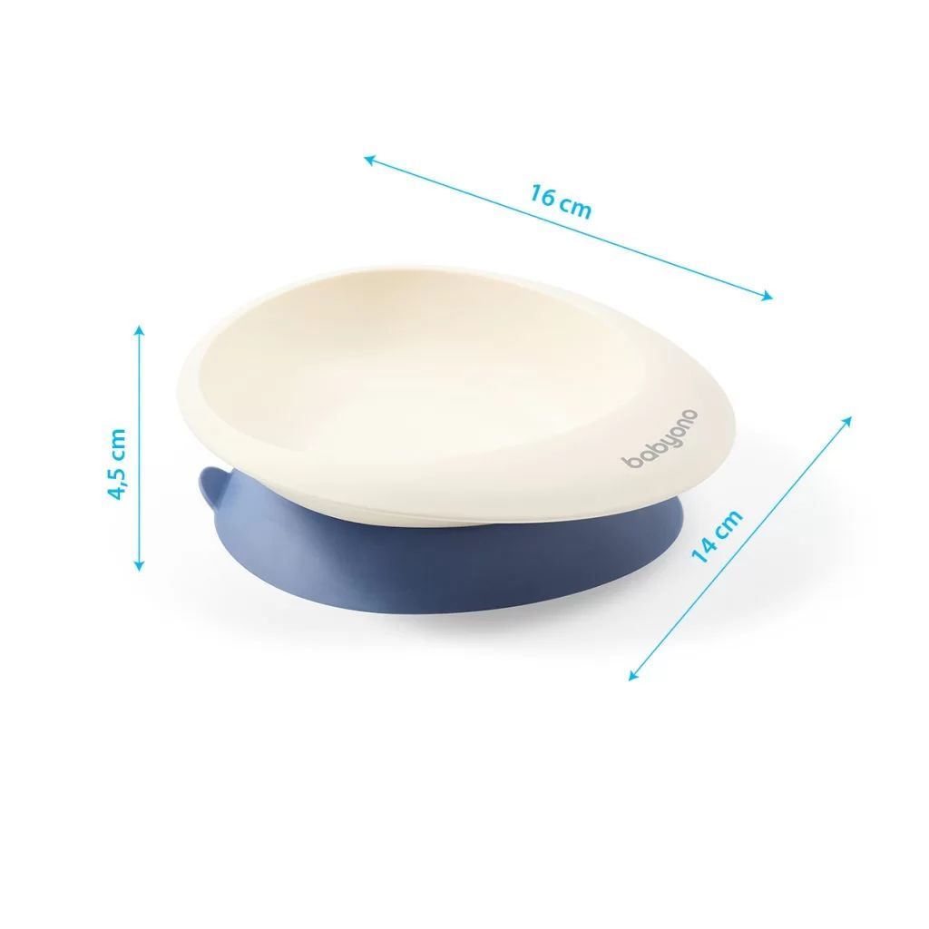 Beige Babyono Suction Bowl With Spoon - Navy