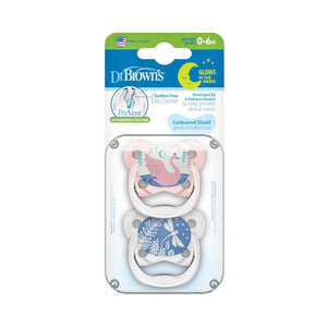 Lavender Dr Brown's Ort Prevent Soother Glow In Dark - 2 Sizes