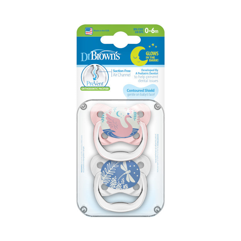 Lavender Dr Brown's Ort Prevent Soother Glow In Dark - 2 Sizes