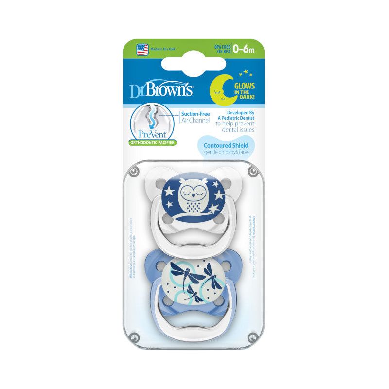 Lavender Dr Brown's Ort Prevent Soother Glow In Dark - 2 Sizes