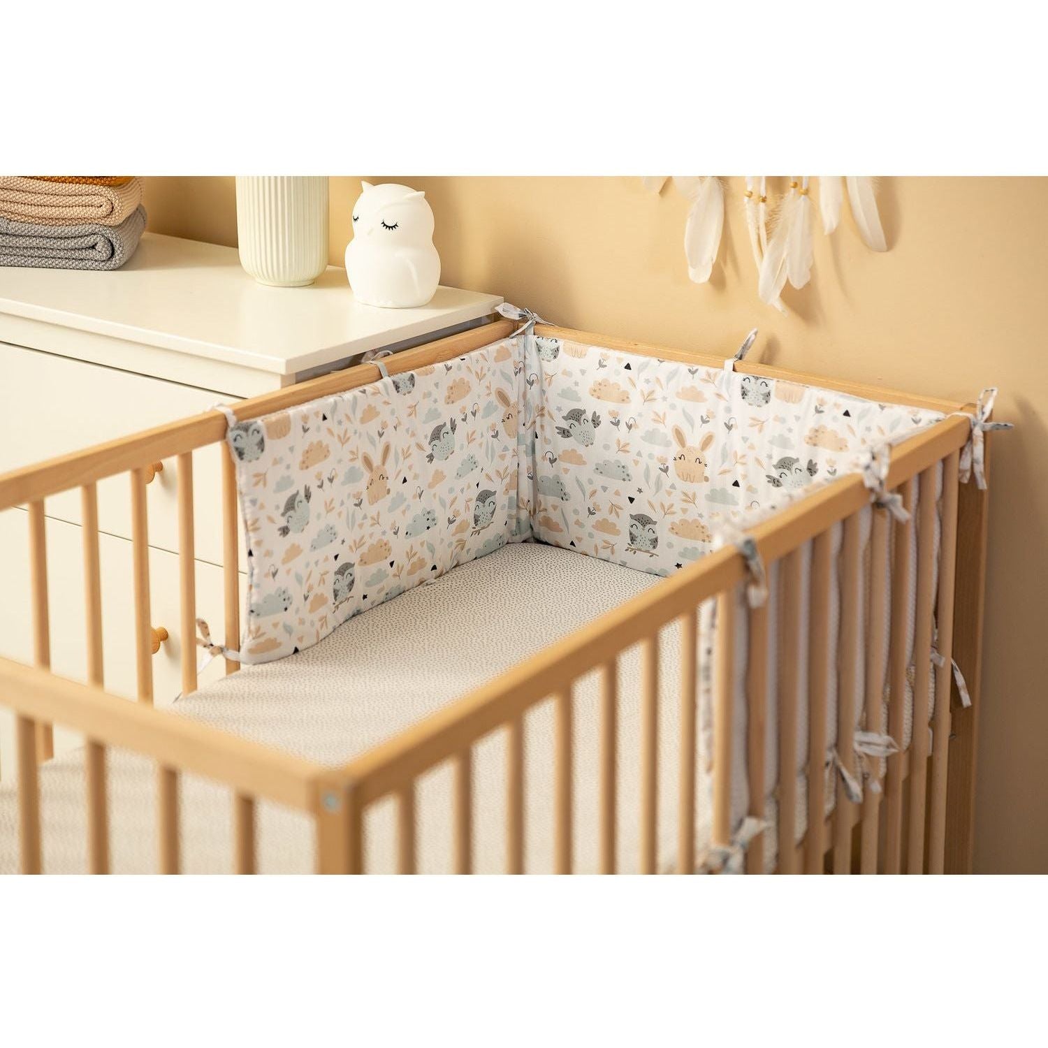 Sensillo Breathable Double-Sided Thin Cot Bumper - Grey Owls