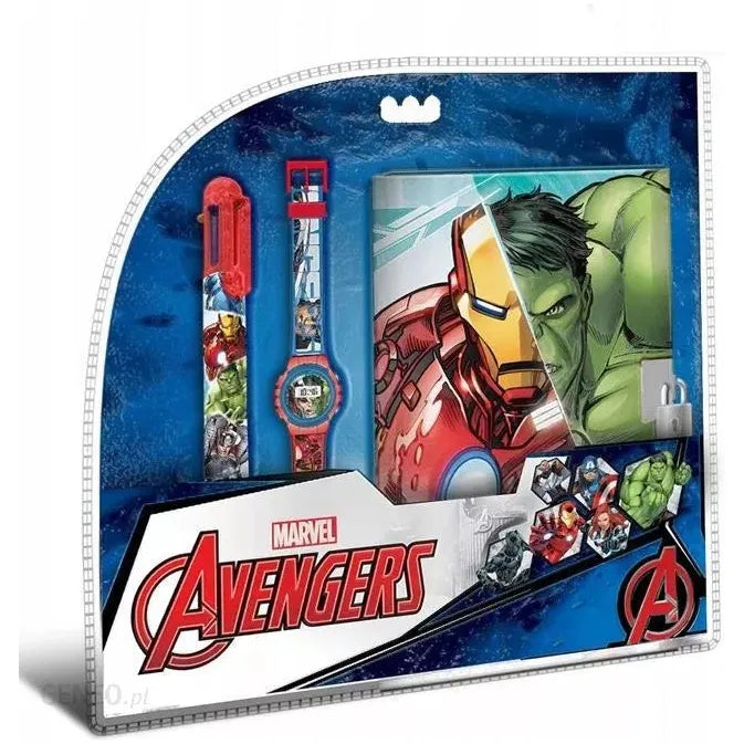 License Avengers notitieboek + digitaal horloge + meerkleurige pen