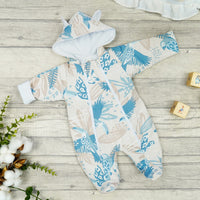 Babylove Baby Cotton Insulated Jumpsuit  | Beige-Blue Birds