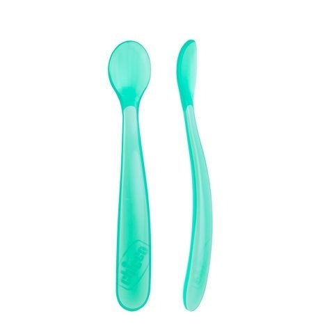 Aquamarine Chicco Feeding Spoons 2 Pack - 2 Colours