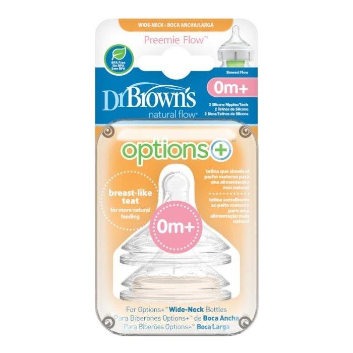 Dr. Brown's fles met brede hals Preemie Natural Flow spenen 0M+, 2 stuks