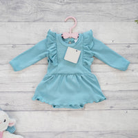 Light Gray Baby Girl Long Sleeve Frill Bodysuit Dress | Mint