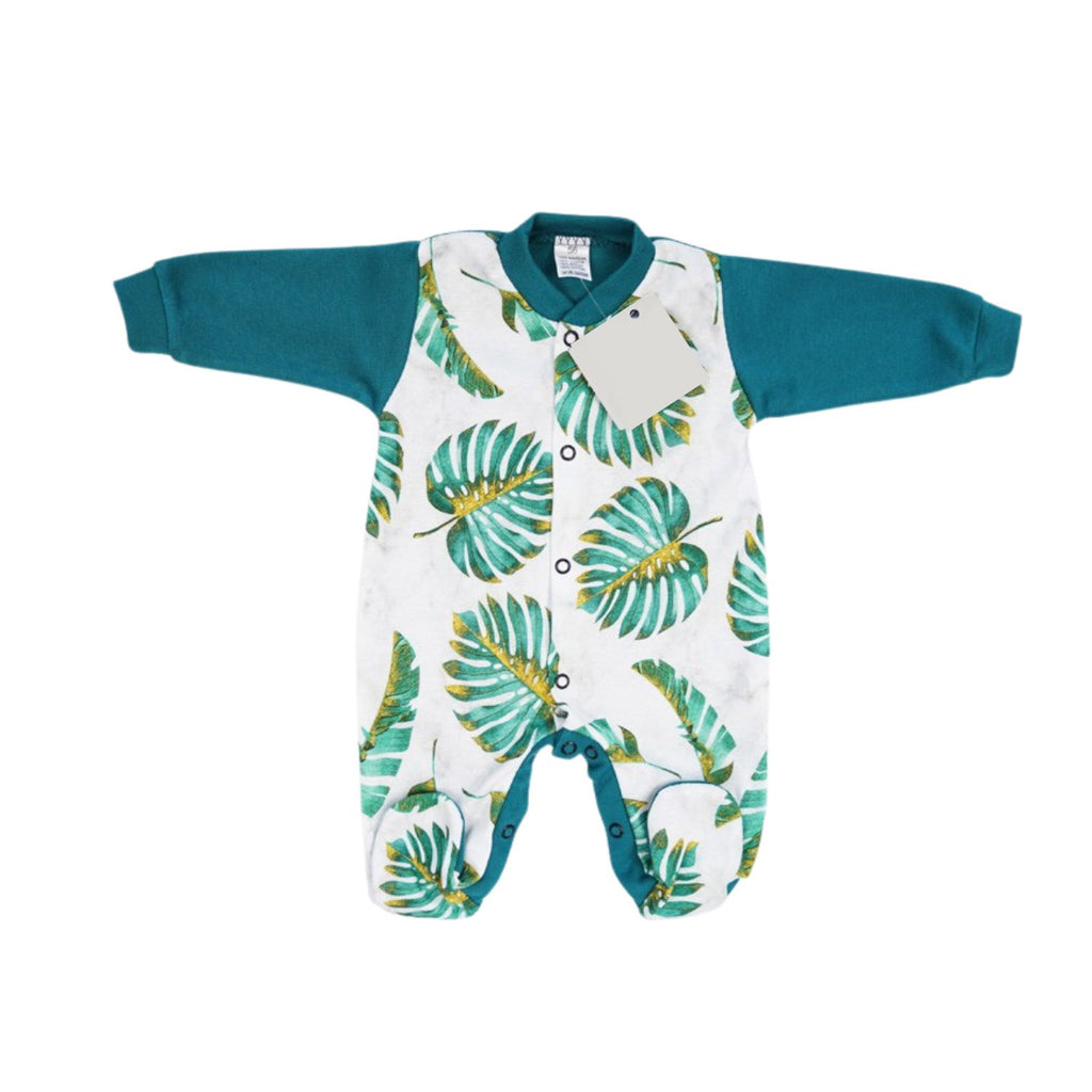 Sea Green Baby Sleeping Suit | Monstera Leaf