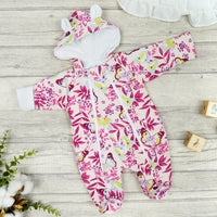 Babylove Baby Cotton Insulated Jumpsuit  | Beige-Pink Birds