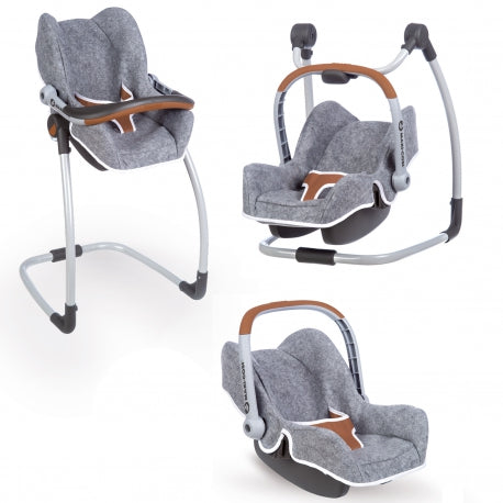 Light Slate Gray Smoby Maxi Cosi 3in1 Doll Carrier With Highchair and Swing - 3 Colours