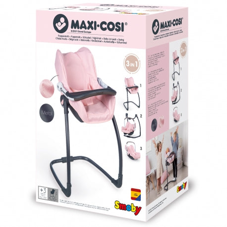 Light Gray Smoby Maxi Cosi 3in1 Doll Carrier With Highchair and Swing - 3 Colours