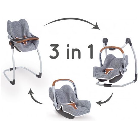 Gray Smoby Maxi Cosi 3in1 Doll Carrier With Highchair and Swing - 3 Colours