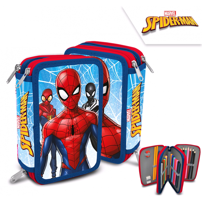 License 3-compartment pencil case with Spiderman